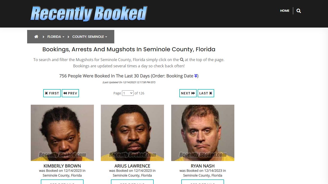 Bookings, Arrests and Mugshots in Seminole County, Florida